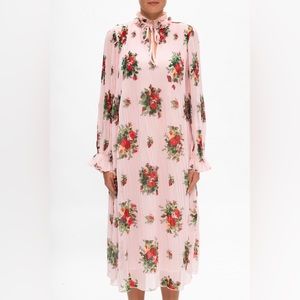Ganni PLEATED DRESS WITH BAND COLLAR floral print